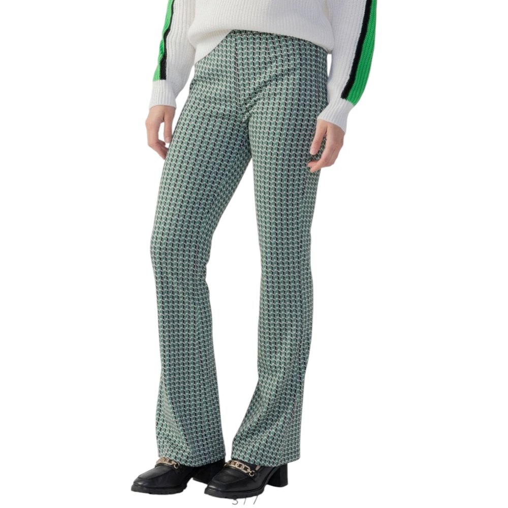 Sanctuary Filmore Jacquard Knit Flare Pants | Medium | Green Houndstooth Stretch